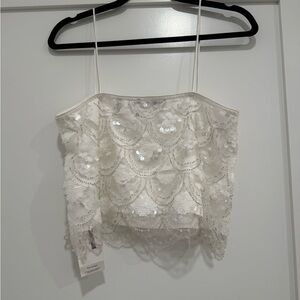 Rotate birger christensen white sequin crop top